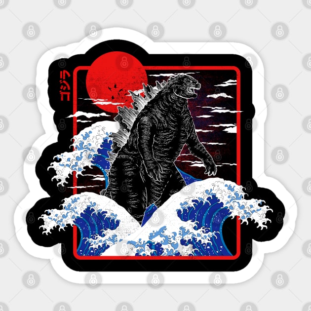 Great Wave Godzilla Sticker by technofaze